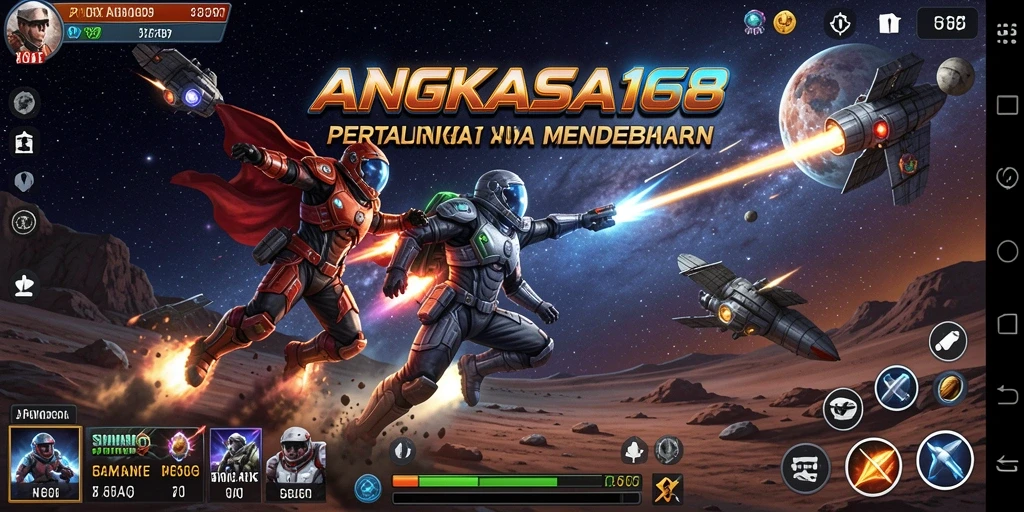 Tampilan gameplay pertarungan di luar angkasa yang menegangkan.