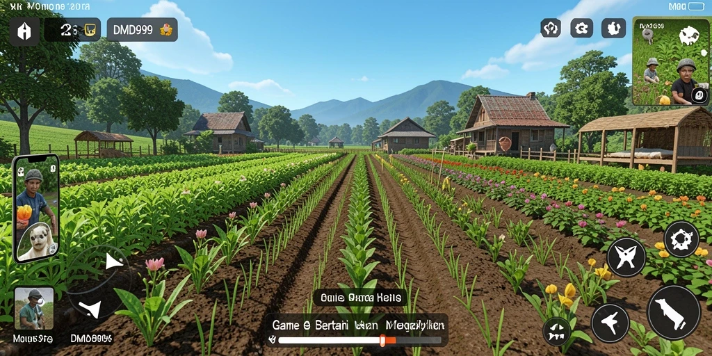 Gameplay seru DMD999 saat merawat ladang dan hewan.