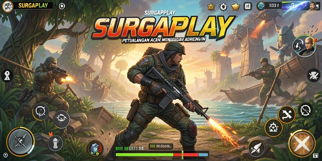 Tampak pertempuran intens dalam gameplay <strong>SURGAPLAY</strong> yang mendebarkan.