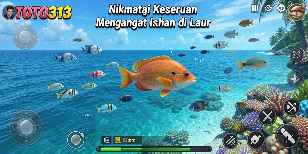 Screenshot gameplay TOTO313 menampilkan aksi memancing yang seru.