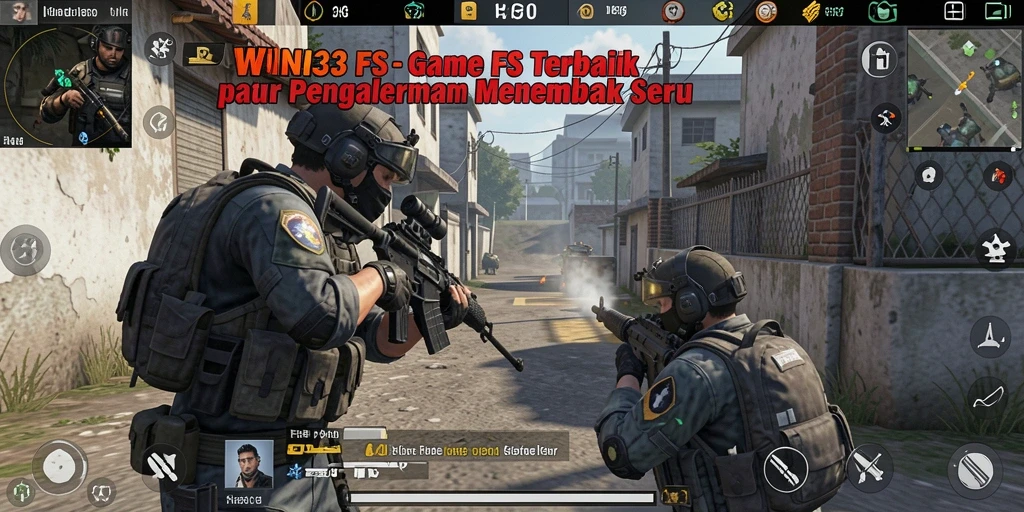 Tangkapan layar gameplay WIN33 menunjukkan aksi tembak-menembak yang intens.